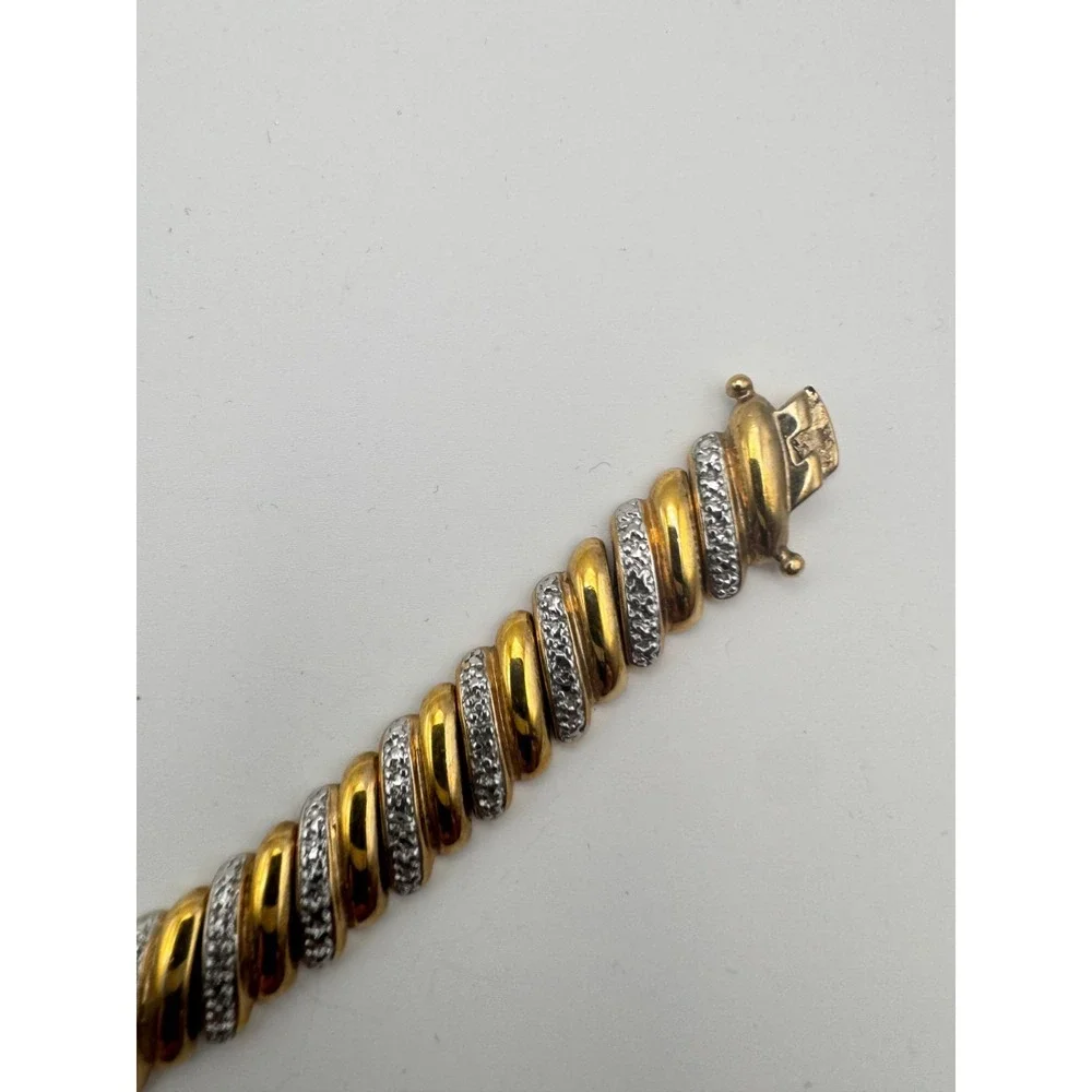 Vintage Tennis Bracelet Two Tone Diamond Cut Twisted Rope S Link - Picture 5 of 9